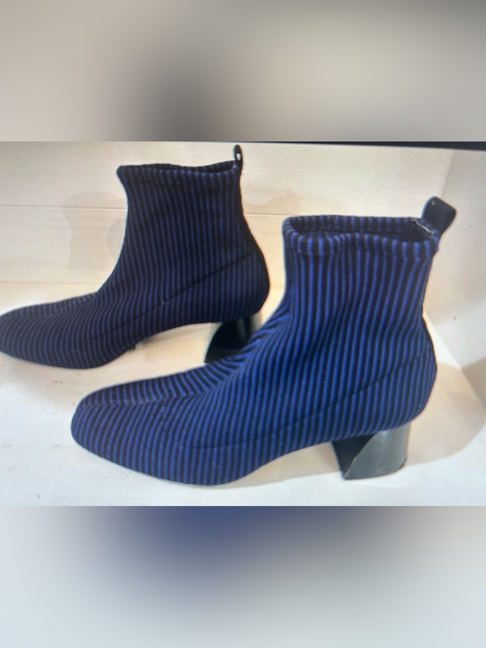 ZARA Navy Ribbed Ankle Boots - Stretch Sock Boot. Size 39 (8-8.5). NWTGS